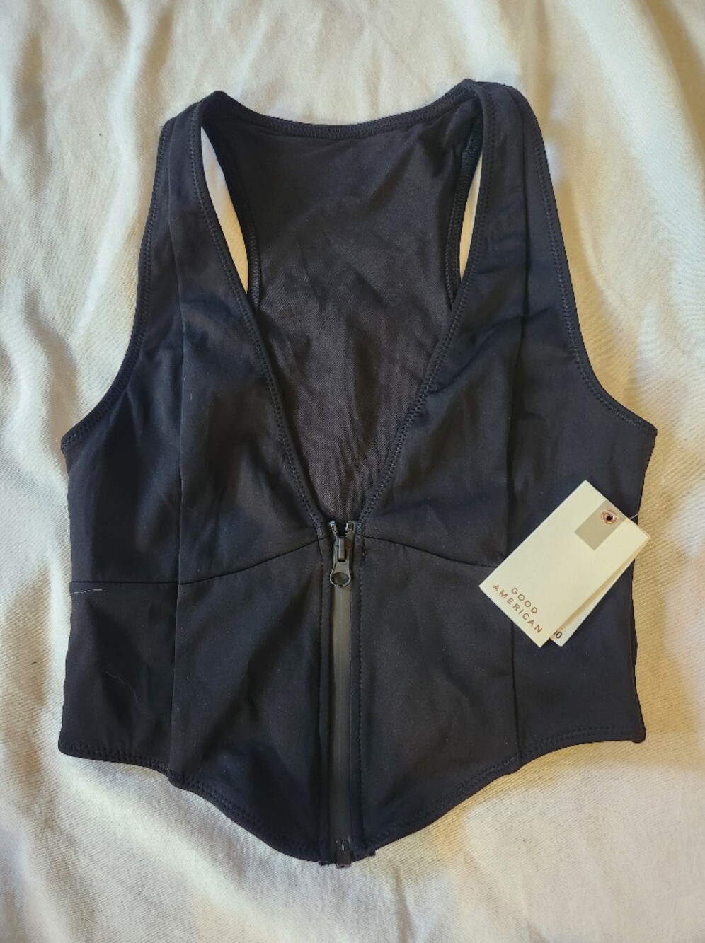 Good American Black Zip Front Bikini Top Size M NWT